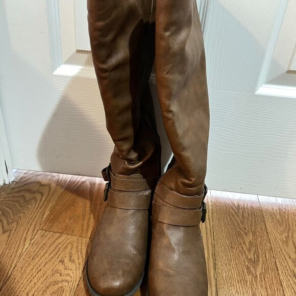 Brown Leather Mid-Calf, Half-zip Boot with Buckle - Picture 3 of 4